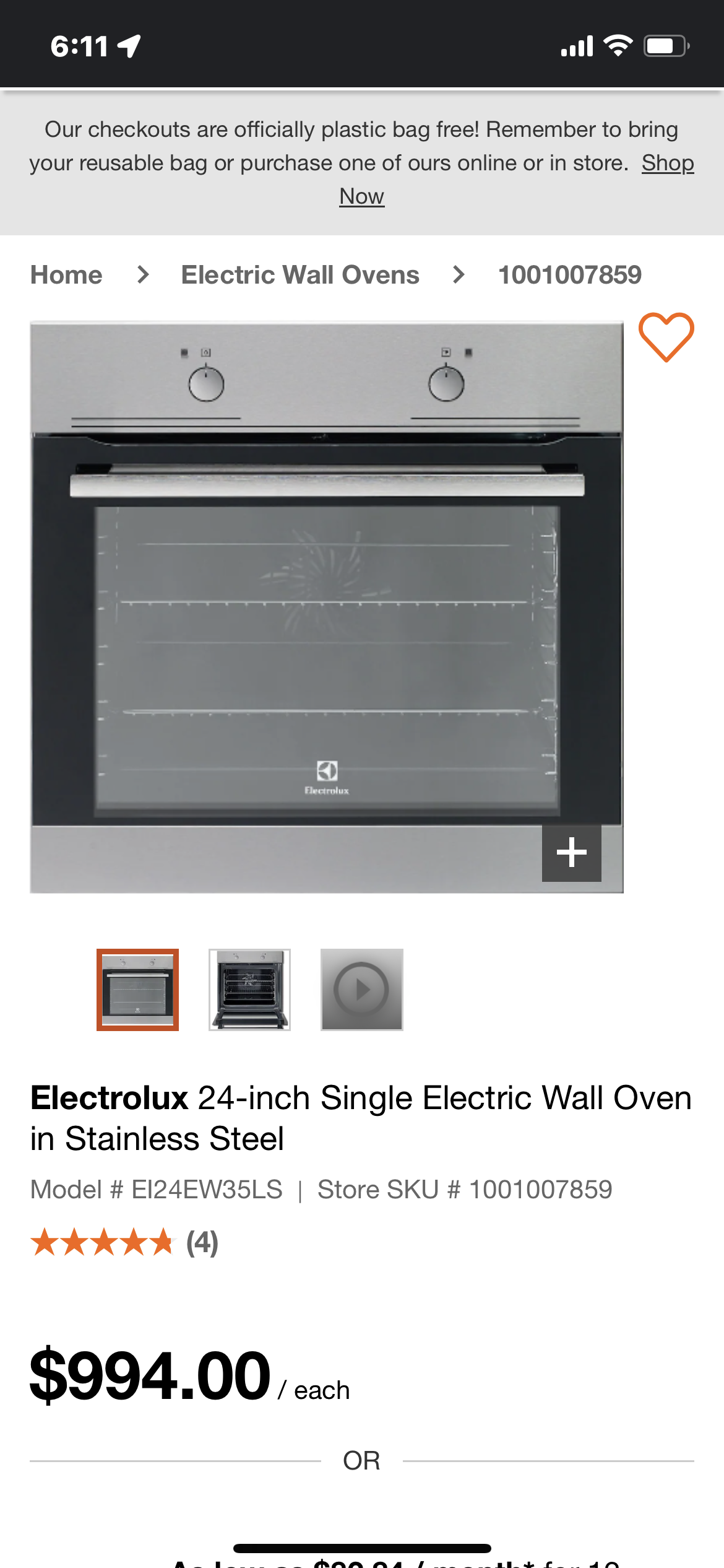 Electrolux 24 inch Walloven in stock